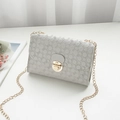Lichtgrijze mini crossbody tas met ronde reliëfstructuur en gouden kettingriem - Lichtgrijs