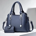 Detail of navy blue tote bag with lychee texture and matching coin purse set - Blue