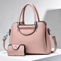 Pink lychee grain leather handbag and matching wallet set with silver hardware - Pink