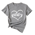 Detail of grey Pilates heart print T-shirt with stylish front knot on white background - Dark Gray (White Font)