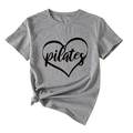 Detail of grey Pilates heart graphic T-shirt featuring a stylish side-tied knot design - Dark Gray (Black Font)