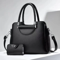 Elegant black lychee grain leather tote bag with silver hardware and mini coin purse - Black