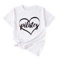 Detail of white cotton t-shirt featuring black Pilates heart print and stylish front knot - White (Black Font)