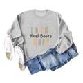 Grey long sleeve sweatshirt with Drink Coffee Read Books Be Happy graphic print - S / Grey (Black Print)