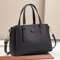 Minimalist black lychee texture handbag with gold hardware and dual handles - L25 W12 H18 / Black