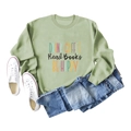 Flat lay of a green crewneck sweatshirt with 'DRINK COFFEE' print and casual outfit - S / Olive Green (Black Letters)