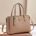 Elegant beige lychee textured leather tote bag with gold hardware and shoulder strap - L25 W12 H18 / Khaki