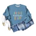 Flat lay of blue cotton sweatshirt with Drink Coffee text and denim shorts outfit - S / Blue (White Print)