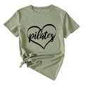 Women's sage green Pilates heart print short sleeve t-shirt with front knot detail - Olive Green (Black Font)