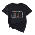 Détail du t-shirt noir speech therapy avec imprimé cœurs colorés et ourlet noué - Noir (Lettres Blanches)