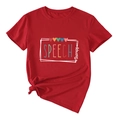 Détail du t-shirt rouge à col rond avec imprimé Speech Therapy coloré et détail de nœud - Rouge (Lettres Blanches)