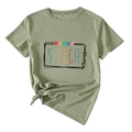 Détail du t-shirt vert Speech Therapy avec nœud latéral et imprimé coloré artistique - Vert Olive (Lettres Noires)