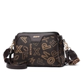 Retro vintage brown leather crossbody handbag with gold Love metal plate and printed letters - Large Letter/Coffee / 26x11x17