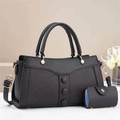 Schwarze Handtasche mit Litschimuster, Perlendekor und abnehmbarem Schultergurt im Set - Schwarz
