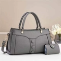 Chic grey litchi texture tote bag set with matching card holder and gold hardware - Gray