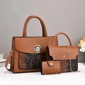 Three-piece brown stone pattern tote bag set with floral buckle and shoulder strap - 30cm x 11cm x 21cm / Three-Piece Set / Earthy Yellow