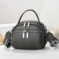 Deep grey litchi grain round crossbody bag with multi-layer zippers and woven strap - Dark Gray