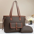 Three-piece set of brown vintage printed bags including tote, pouch, and coin purse - Coffee with Brown