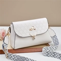 Chic white plaid shoulder bag with golden wing buckle and jacquard patterned strap - White