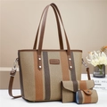 Detailed set of 3 striped woven bags including large tote, envelope pouch, and coin purse - L30 W13 H25 / Khaki