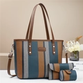 Ensemble détaillé de trois sacs tissés à rayures avec poignées et finitions en cuir - L30 L13 H25 / Bleu