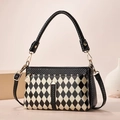 Elegant harlequin pattern shoulder bag in black and champagne lacquer finish - Style 7-Diamond Pattern