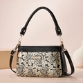 Elegante borsa a mano in pelle verniciata nera con stampa floreale oro e logo in metallo - 23*9*15cm / Stampa Floreale Rosa Beige Dorato (Stile 1)