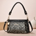 Close-up of black embossed leather handbag with golden hardware and top handle detail - 23*9*15cm / Black Glossy Embossed (Style 8)