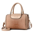 Elegante beige Handtasche mit Krokodilprägung, goldenen Details und Tragegriffen - Khaki / L26 B13 H17