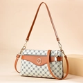Retro Canvas Tote Tasche mit geometrischem Print, Lederriemen und goldenem K-Logo - Cremeweiß Geometrisches Blumenmuster (Stil 1)