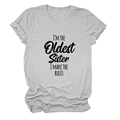 T-shirt en coton gris clair avec slogan I'M THE OLDEST SISTER I MAKE THE RULES - Gris Clair (Police Noire)
