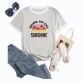 Bring On The Sunshine grey t-shirt with tropical print and white contrast trim details - S / Light Gray