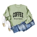 Grass green COFFEE WEATHER sweatshirt paired with blue jeans and white sneakers - S / Olive Green (Black Font)