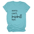 Detailed view of 'sorry. can't. baseball bye.' slogan on sky blue cotton blend t-shirt - Deep Water Blue (Black Font)