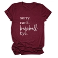 Detail of burgundy crew neck t-shirt with white sorry can't baseball bye text - Wine Red (White Font)