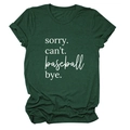 Detail of dark green t-shirt showing sorry can't baseball bye print and rolled cuffs - Vintage Green (White Font)
