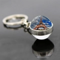 Close-up of double-sided glass ball keychain with Eiffel Tower motif on dark background - Time Gemstone Style (JY007582-20)