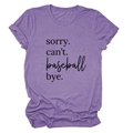 Detail of purple heather texture and 'sorry can't baseball bye' print on soft t-shirt - Purple (Black Font)