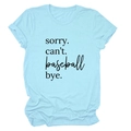 Close-up of sorry can't baseball bye print on light blue cotton t-shirt with rolled sleeves - Light Blue (Black Font)