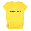 Detail of loose yellow cotton T-shirt featuring bold black Swearing Helps print text - S / Yellow (Black Font)