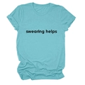 Detail of teal crew neck t-shirt featuring black swearing helps text and rolled cuffs - S / Deep Water Blue (Black Font)