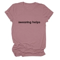 Detail of rolled cuffs and 'swearing helps' print on dusty rose crew neck t-shirt - S / Rose Gold (Black Font)
