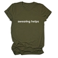 Close-up of olive green t-shirt with swearing helps slogan and rolled sleeve detail - S / Army Green (White Font)