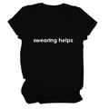Close-up of 'swearing helps' white typography on a premium black cotton crew neck t-shirt - S / Black (White Font)
