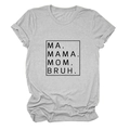 Detail of grey cotton t-shirt featuring MA. MAMA. MOM. BRUH. text print on fabric - S / Light Gray (Black Font)