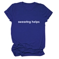 Detail of rolled cuffs and white swearing helps slogan on royal blue cotton t-shirt - S / Vintage Blue (White Font)