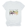 Close-up of Let's Root For Each Other vegetable print on white cotton T-shirt - S / Tops / White (Black Text)