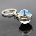 Llavero Torre Eiffel con colgante de bola de cristal de doble cara y acabado plateado - Estilo Luz de Día Brillante (JY007582-2)