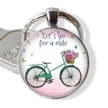 Detail of vintage bicycle pendant with floral basket and Let's go for a ride text - Mint Green Bike and Butterflies (JY007506-17)