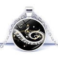 Silver music theme necklace with spiral piano keys and golden treble clef heart pendant - Spiral Starry Piano Keys Style (JY007513-6)